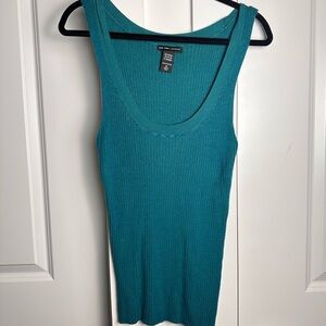 NY&C (M) Teal Blue Scoop Neck Ribbed Knit Tank: Y2K Vibes, Going Out Tops